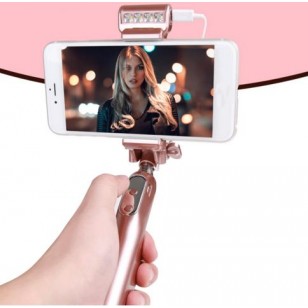 selfie stick with 360 degree Led fill flash light and mirror